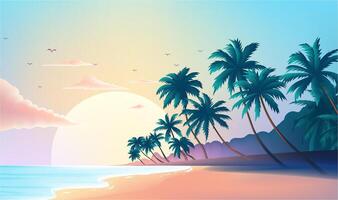 Summer horizonte illustration template Beach with palm trees vector