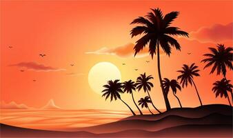 Summer horizonte illustration template Beach with palm trees vector