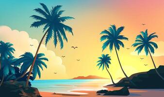 Summer horizonte illustration template Beach with palm trees vector