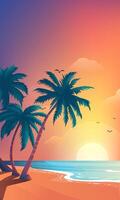 Summer vertical illustration template Beach with palm trees vector