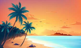 Summer horizonte illustration template Beach with palm trees vector