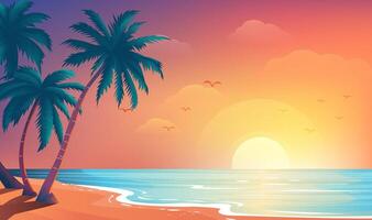 Summer horizonte illustration template Beach with palm trees vector