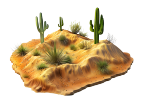 Cactus-filled desert model with sandy terrain. Isolated on a transparent background png