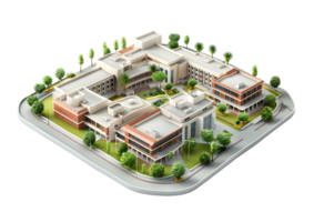 Medical center with contemporary architecture and landscaping, healthcare institution. Isolated on a transparent background. png