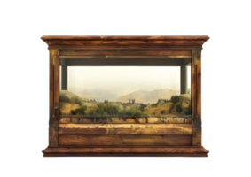 Antique landscape painting in ornate frame as showpiece. Isolated on a transparent background png
