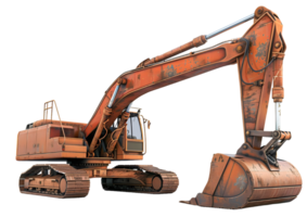 Orange Excavator with Bucket Arm for Construction and Heavy-Duty Work Isolated on a transparent background png