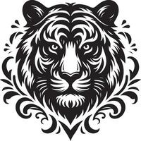 Silhouette Design Of A Tiger Head Facing Forward black color silhouette vector