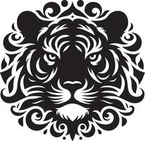Silhouette Design Of A Tiger Head Facing Forward black color silhouette vector