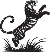 Tiger Silhouette Jumping Up black color silhouette, isolated white background vector