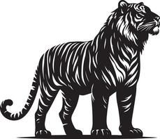 black silhouette of standing tiger on white background of illustration vector