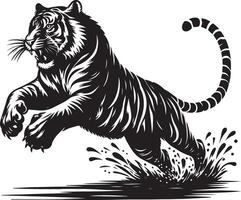 black silhouette of running tiger on white background of illustration vector