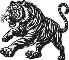 black silhouette of running tiger on white background of illustration vector
