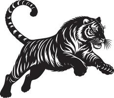 black silhouette of running tiger on white background of illustration vector