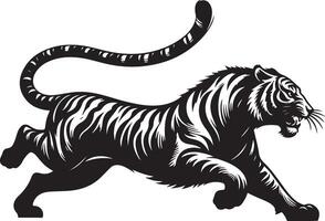 black silhouette of running tiger on white background of illustration vector