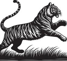 black silhouette of running tiger on white background of illustration vector