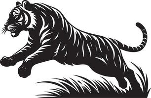 black silhouette of running tiger on white background of illustration vector
