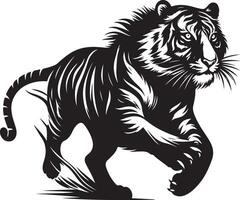 black silhouette of running tiger on white background of illustration vector