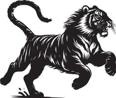 black silhouette of running tiger on white background of illustration vector