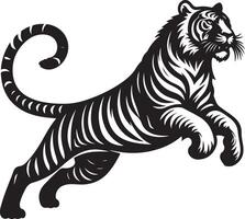 black silhouette of running tiger on white background of illustration vector