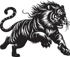 black silhouette of running tiger on white background of illustration vector