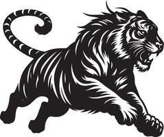 black silhouette of running tiger on white background of illustration vector