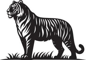 black silhouette of standing tiger on white background of illustration vector