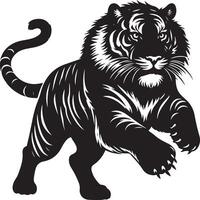 black silhouette of running tiger on white background of illustration vector
