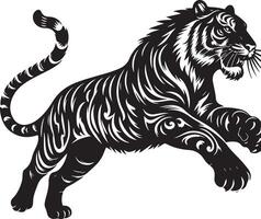black silhouette of running tiger on white background of illustration vector