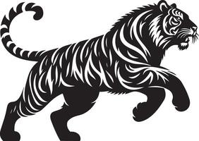 black silhouette of running tiger on white background of illustration vector