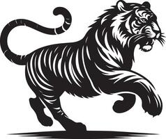 black silhouette of running tiger on white background of illustration vector