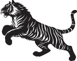 black silhouette of running tiger on white background of illustration vector