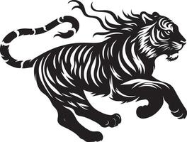black silhouette of running tiger on white background of illustration vector