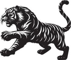 black silhouette of running tiger on white background of illustration vector