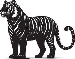 black silhouette of standing tiger on white background of illustration vector