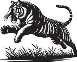 black silhouette of running tiger on white background of illustration vector