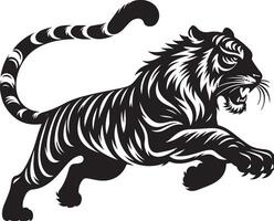 black silhouette of running tiger on white background of illustration vector