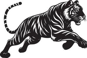 black silhouette of running tiger on white background of illustration vector