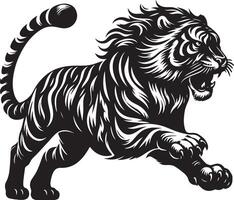 black silhouette of running tiger on white background of illustration vector