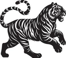 black silhouette of running tiger on white background of illustration vector