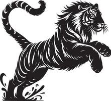 black silhouette of running tiger on white background of illustration vector