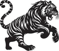 black silhouette of running tiger on white background of illustration vector