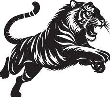 black silhouette of running tiger on white background of illustration vector