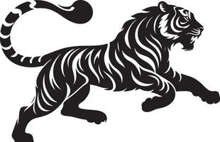 black silhouette of running tiger on white background of illustration vector