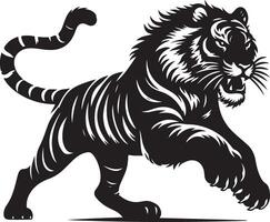 black silhouette of running tiger on white background of illustration vector