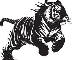 black silhouette of running tiger on white background of illustration vector