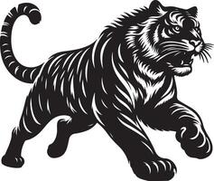 black silhouette of running tiger on white background of illustration vector