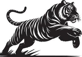 black silhouette of running tiger on white background of illustration vector