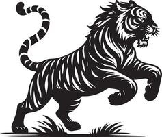 black silhouette of running tiger on white background of illustration vector