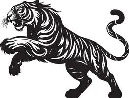 black silhouette of running tiger on white background of illustration vector