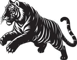 black silhouette of running tiger on white background of illustration vector